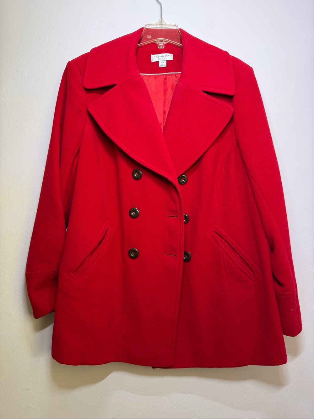 Preston & York Red 80% Wool Double Breasted Peacoat Plus Size 20W